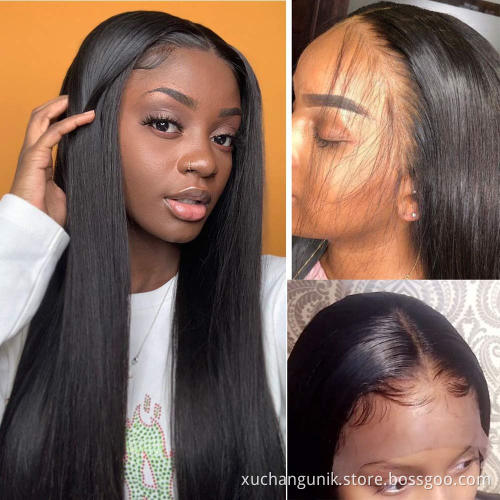 Wholesale Virgin Hair Vendor Cuticle Aligned Lace Front Human Hair Wig For Black Women Brazilian Straight Swiss Lace Closure Wig
